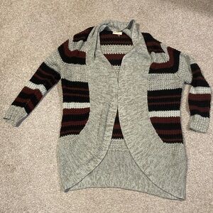 Bobbie Brooks Gray and Burgundy Striped Cardigan